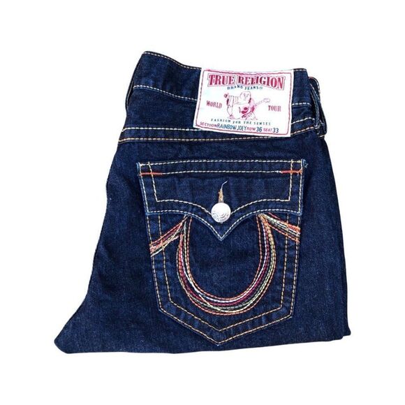 TRUE Religion Jean Shorts Size 36 RAINBOW JOEY Blue - Picture 5 of 7